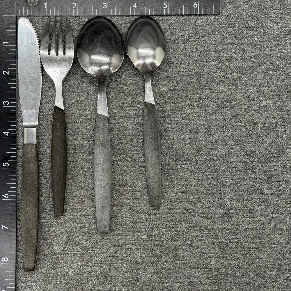 13pc Vintage Stainless Japan Knives Forks Spoons Black Inlay MCM Flatware READ
